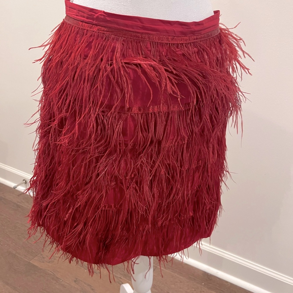 Queen of Sparkles red burgundy feather skirt-XXL